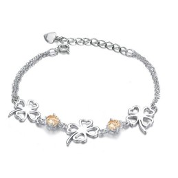 Pulseira De Titânio Com Revestimento De Platina E Formato De Trevo Feminino De Alta Qualidade Com Diamante