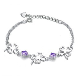 Pulseira De Titânio Com Revestimento De Platina E Formato De Trevo Feminino De Alta Qualidade Com Diamante