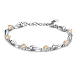 Pulseira Feminina De Titânio Com Revestimento Em Platina E Gota D'Água De Excelente Qualidade Com Diamante