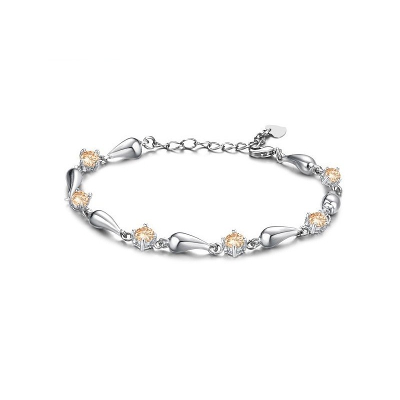 Pulseira Feminina De Titânio Com Revestimento Em Platina E Gota D'Água De Excelente Qualidade Com Diamante Pulseira Feminina De Titânio Com Revestimento Em Platina E Gota D'Água De Excelente Qualidade Com Diamante