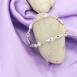 Pulseira Feminina De Titânio Com Revestimento Em Platina E Gota D'Água De Excelente Qualidade Com Diamante