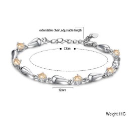 Pulseira Feminina De Titânio Com Revestimento Em Platina E Gota D'Água De Excelente Qualidade Com Diamante