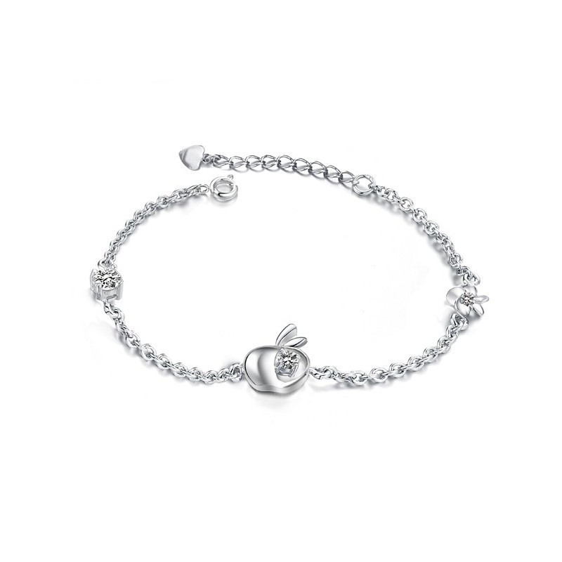Pulseira Feminina De Titânio Com Revestimento Em Platina E Formato De Maçã Com Diamantes Pulseira Feminina De Titânio Com Revestimento Em Platina E Formato De Maçã Com Diamantes