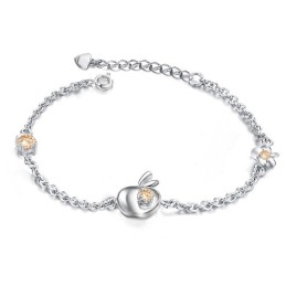 Pulseira Feminina De Titânio Com Revestimento Em Platina E Formato De Maçã Com Diamantes