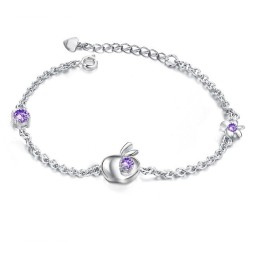Pulseira Feminina De Titânio Com Revestimento Em Platina E Formato De Maçã Com Diamantes