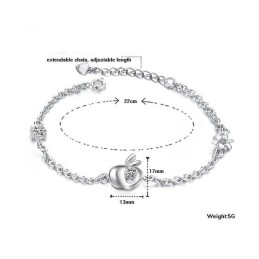Pulseira Feminina De Titânio Com Revestimento Em Platina E Formato De Maçã Com Diamantes