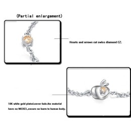 Pulseira Feminina De Titânio Com Revestimento Em Platina E Formato De Maçã Com Diamantes