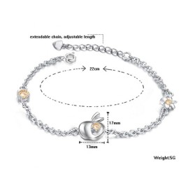 Pulseira Feminina De Titânio Com Revestimento Em Platina E Formato De Maçã Com Diamantes