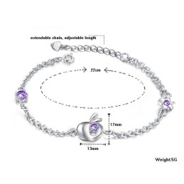 Pulseira Feminina De Titânio Com Revestimento Em Platina E Formato De Maçã Com Diamantes