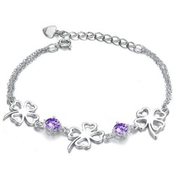 Pulseira De Titânio Banhada A Platina Em Formato De Trevo Feminino De Excelente Qualidade