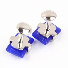 Abotoaduras Oblongas De Titânio E Ágata Azul