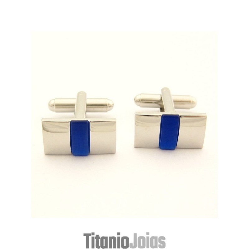 Abotoaduras Oblongas De Titânio E Ágata Azul Abotoaduras Oblongas De Titânio E Ágata Azul