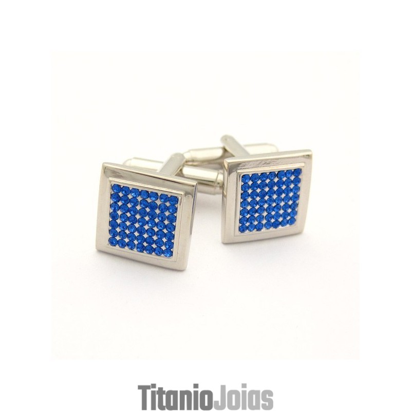 Abotoaduras Quadradas De Titânio Com Diamantes Azuis