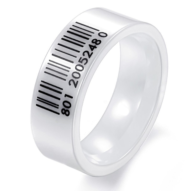 Anel De Cerâmica De Tungstênio Com Código De Barras Branco Da Rainha Da Qualidade Anel De Cerâmica De Tungstênio Com Código De Barras Branco Da Rainha Da Qualidade