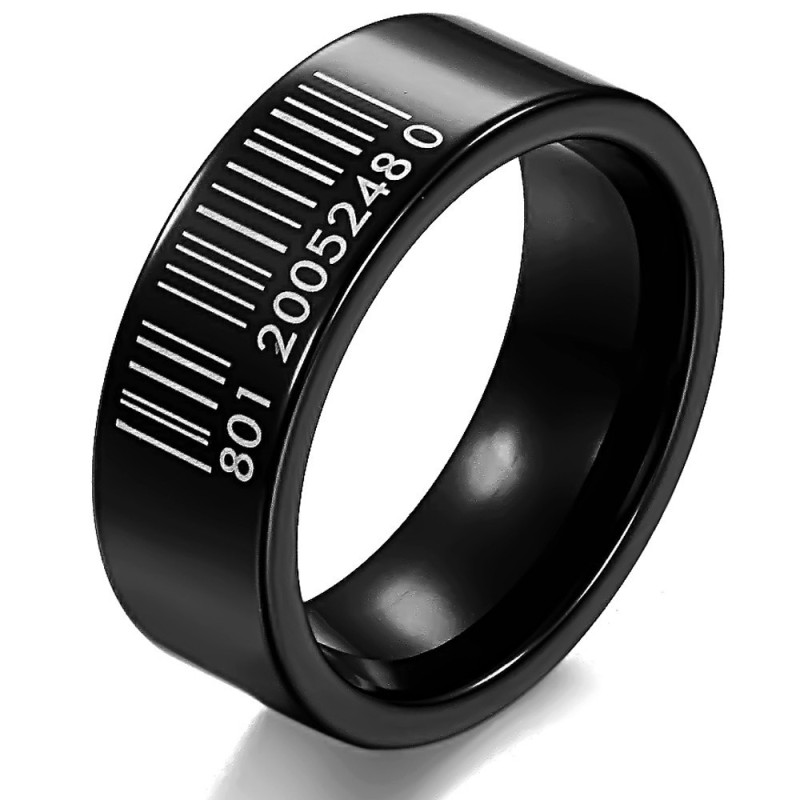 Anel De Cerâmica De Tungstênio Com Código De Barras Preto De Renome Mundial Anel De Cerâmica De Tungstênio Com Código De Barras Preto De Renome Mundial