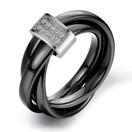 Anel De Cerâmica De Tungstênio Preto Com Strass De Renome Mundial