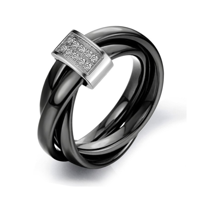 Anel De Cerâmica De Tungstênio Preto Com Strass De Renome Mundial