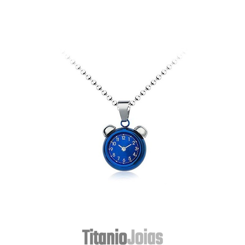 Pingente De Titânio Tipo Despertador Azul Masculino Popular - Corrente Grátis Pingente De Titânio Tipo Despertador Azul Masculino Popular - Corrente Grátis