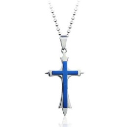 Pingente De Cruz De Titânio Azul Masculino Estiloso - Corrente Grátis