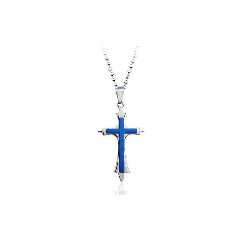 Pingente De Cruz De Titânio Azul Masculino Estiloso - Corrente Grátis Pingente De Cruz De Titânio Azul Masculino Estiloso - Corrente Grátis