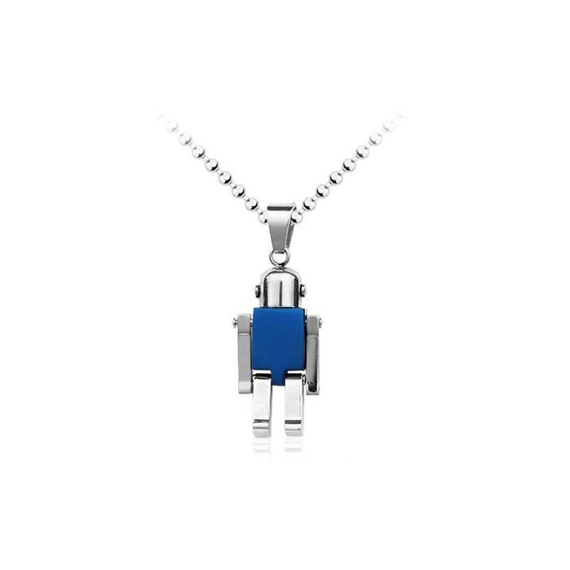 Pingente De Titânio Azul Fofo Em Formato De Robô Masculino - Corrente Grátis