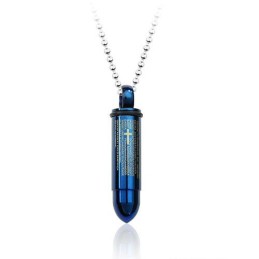Pingente De Titânio Bullet Azul Masculino - Corrente Grátis