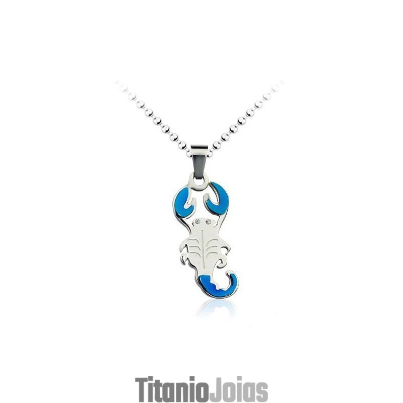 Pingente De Titânio Estilo Escorpião Azul Masculino - Corrente Grátis Pingente De Titânio Estilo Escorpião Azul Masculino - Corrente Grátis