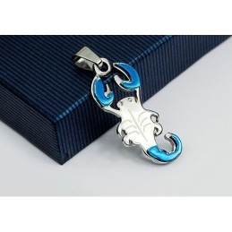 Pingente De Titânio Estilo Escorpião Azul Masculino - Corrente Grátis