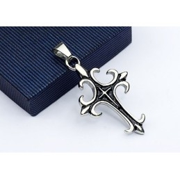 Pingente De Cruz De Titânio Preto Masculino Estiloso - Corrente Grátis