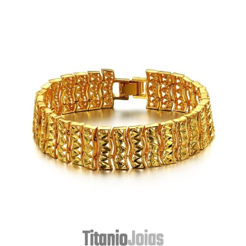 Pulseira Masculina Banhada A Ouro 18K De Qualidade Superior Pulseira Masculina Banhada A Ouro 18K De Qualidade Superior