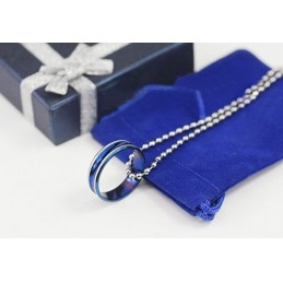 Pingente Anular Simples De Titânio Azul Masculino - Corrente Grátis