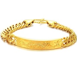 Pulseira Masculina Banhada A Ouro 18K Com Padrão De Dragão Completo Em Especificações