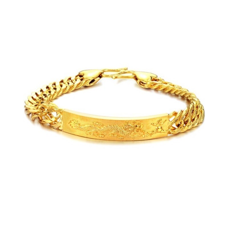 Pulseira Masculina Banhada A Ouro 18K Com Padrão De Dragão Completo Em Especificações Pulseira Masculina Banhada A Ouro 18K Com Padrão De Dragão Completo Em Especificações