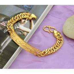 Pulseira Masculina Banhada A Ouro 18K Com Padrão De Dragão Completo Em Especificações