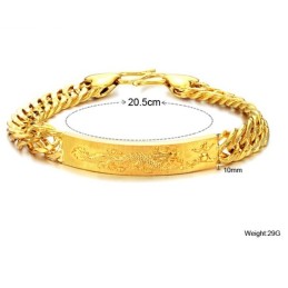 Pulseira Masculina Banhada A Ouro 18K Com Padrão De Dragão Completo Em Especificações