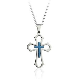 Pingente De Cruz De Titânio Azul Vazado Masculino - Corrente Grátis