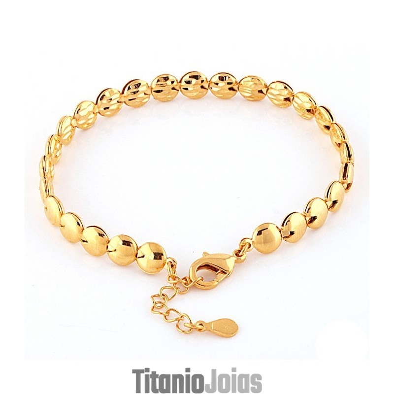Pulseira Feminina Plana Redonda Banhada A Ouro 18K De Qualidade Estável Pulseira Feminina Plana Redonda Banhada A Ouro 18K De Qualidade Estável