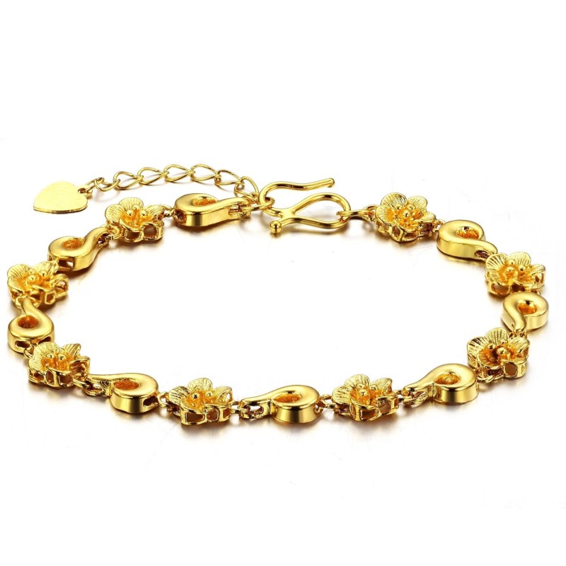 Pulseira Feminina Banhada A Ouro 18K Em Formato De Flor De Qualidade Confiável