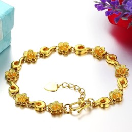 Pulseira Feminina Banhada A Ouro 18K Em Formato De Flor De Qualidade Confiável