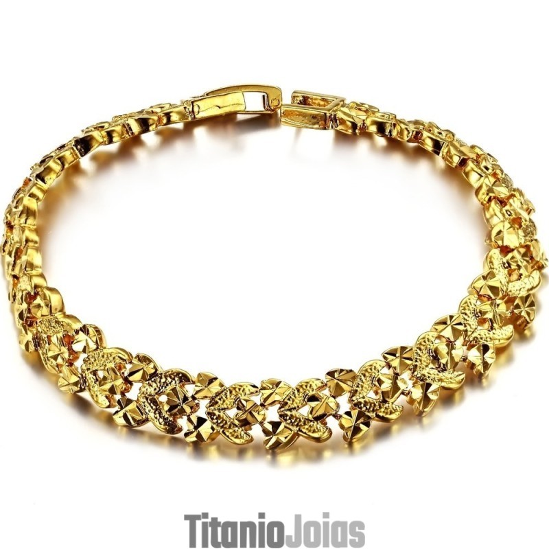 Pulseira Feminina Banhada A Ouro 18K, Famosa Por Sua Alta Qualidade