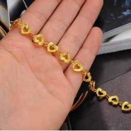 Pulseira Feminina Banhada A Ouro 18K, De Renome Mundial, Com Formato De Coração