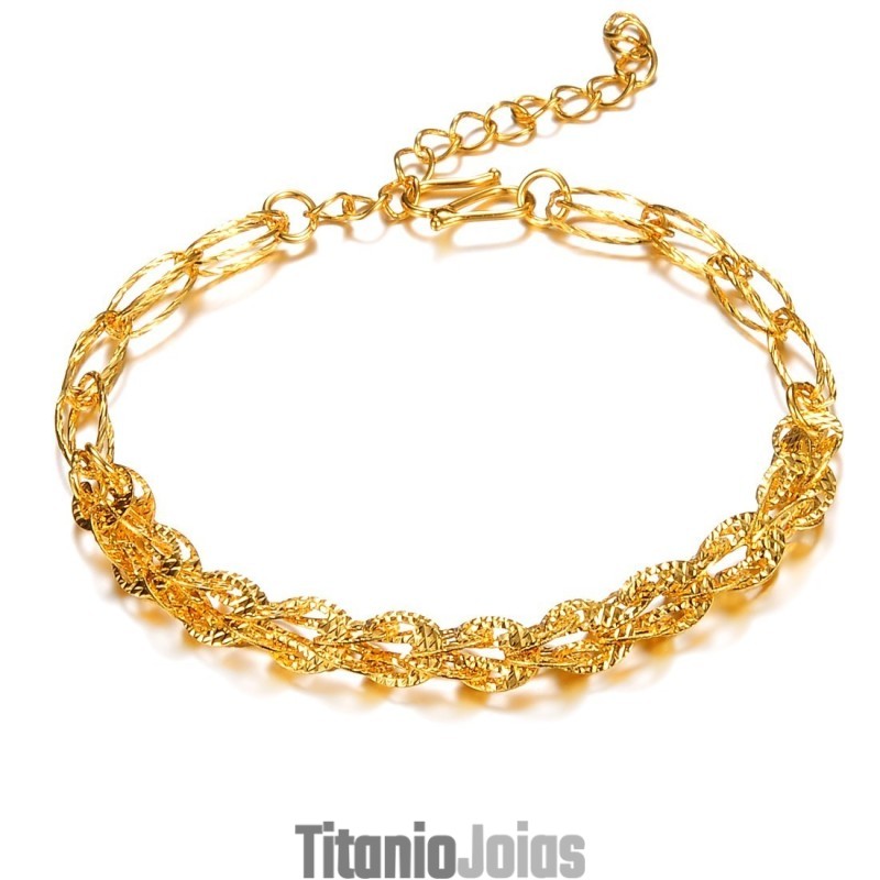 Pulseira Feminina Banhada A Ouro 18K Com Qualidade E Quantidade Garantidas Pulseira Feminina Banhada A Ouro 18K Com Qualidade E Quantidade Garantidas