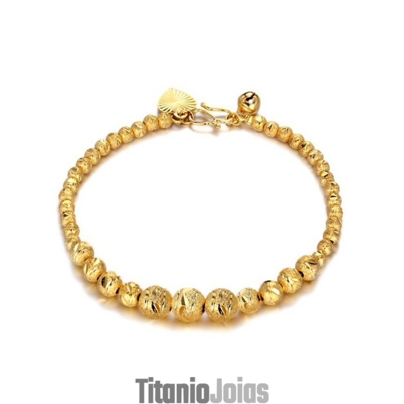 Pulseira Feminina De Alta Qualidade Em Formato De Bola Banhada A Ouro 18K Pulseira Feminina De Alta Qualidade Em Formato De Bola Banhada A Ouro 18K