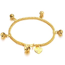 Pulseira Feminina Banhada A Ouro 18K Com Sinos "To Have A Long Story"