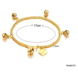 Pulseira Feminina Banhada A Ouro 18K Com Sinos "To Have A Long Story"