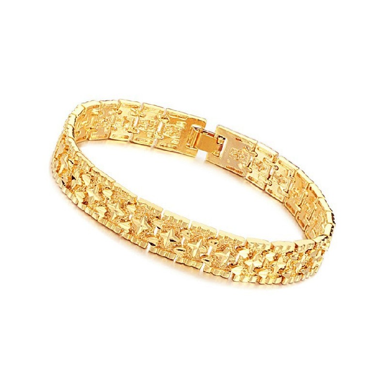 Pulseira Masculina Banhada A Ouro 18K Com Padrão De Estrela, De Renome Mundial Pulseira Masculina Banhada A Ouro 18K Com Padrão De Estrela, De Renome Mundial