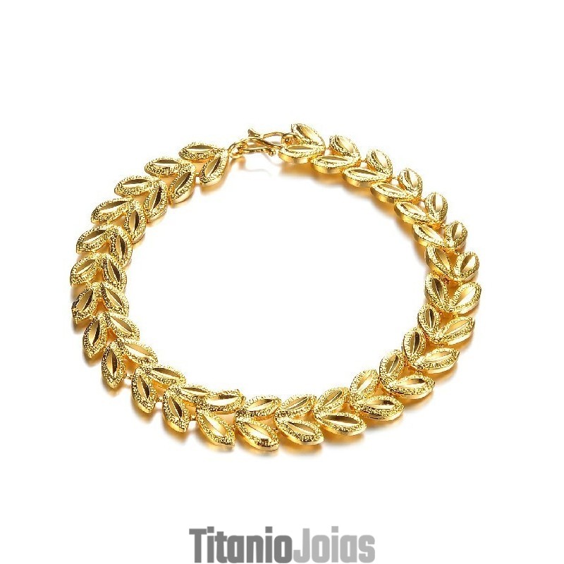 Pulseira Feminina De Alta Qualidade Em Formato De Folha Banhada A Ouro 18K Pulseira Feminina De Alta Qualidade Em Formato De Folha Banhada A Ouro 18K