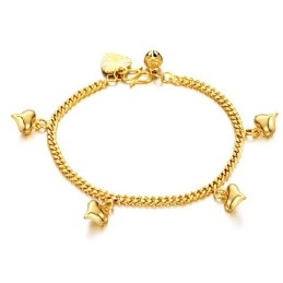 Pulseira Feminina Banhada A Ouro 18K Com Sinos E Formato De Coração, Da Reliable Reputation