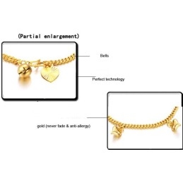 Pulseira Feminina Banhada A Ouro 18K Com Sinos E Formato De Coração, Da Reliable Reputation