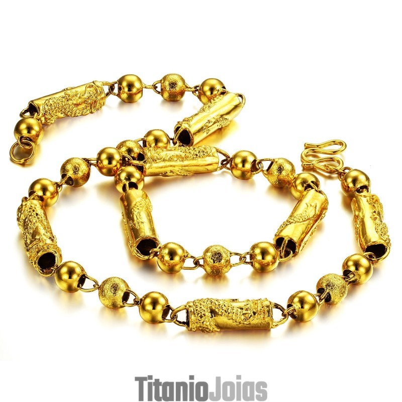 Colar Masculino De Alta Qualidade Com Padrão De Dragão Banhado A Ouro 18K